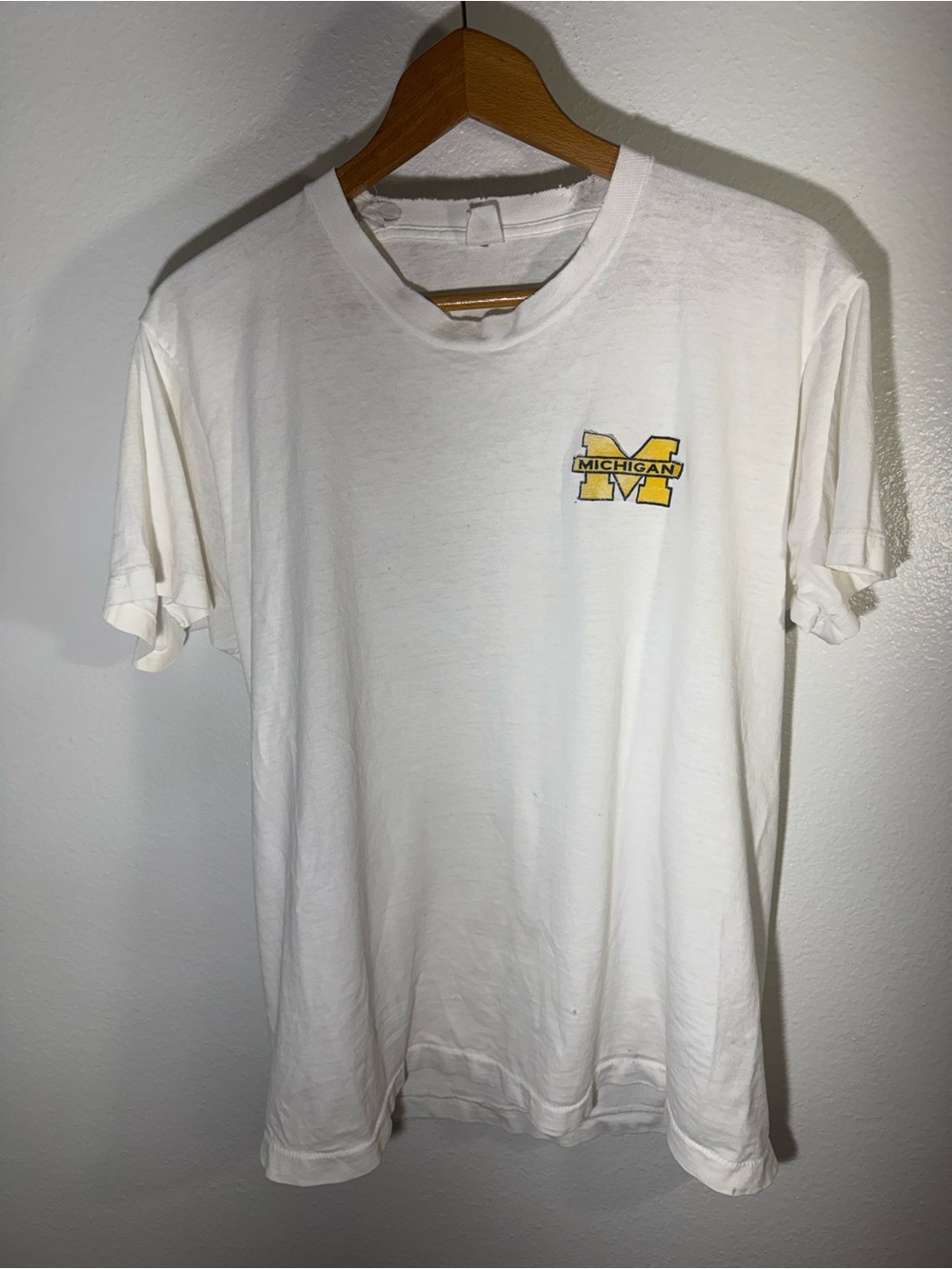 Vintage Michigan Wolverines Single Stitch White Short Sleeve Tee 70s 80s Medium